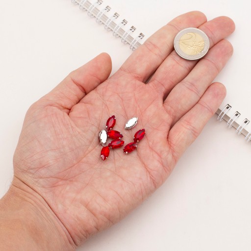 Štrasové kamienky na šitie, sklo, mosadzný podstavec, konské oko, 12x6x4,5mm, 10ks