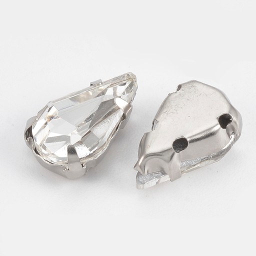 Kamienky na šitie, v košíku, sklo a mosadz, 10x6,5x4,4mm, 10ks