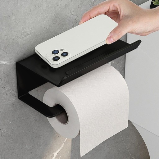 Držiak na toaletný papier S POLIČKOU TELEFÓNU podkrovné WC, čierne, KOVOVÉ kolíčky
