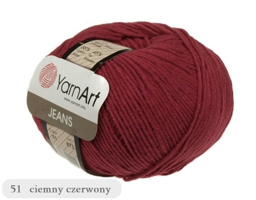 YARNART JEANS 51 tmavočervená priadza