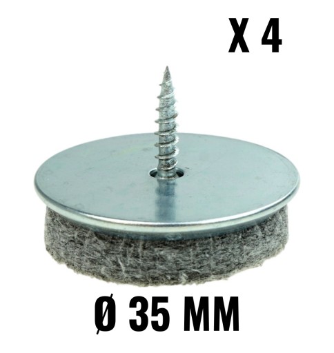 4x kovový klzák priemer 35 mm s plsťou a skrutkou