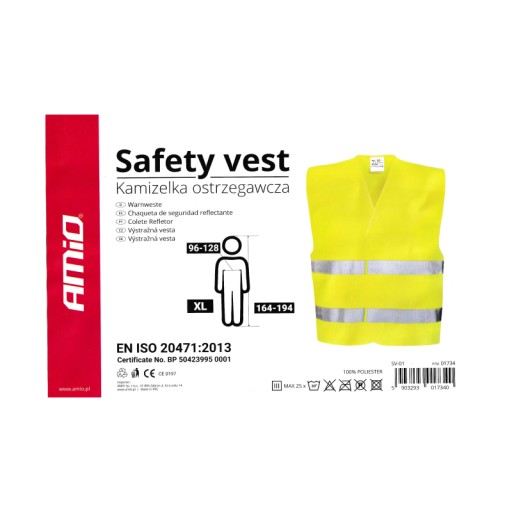 VÝSTRAŽNÁ VESTA AMIO, ŽLTÁ, S CERTIFIKÁTOM