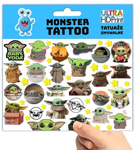 UMÝVAJÚCE DOČASNÉ TETOVANIE PRE DETI BABY YODA GROGU ORIGINÁLNE DIZAJNY