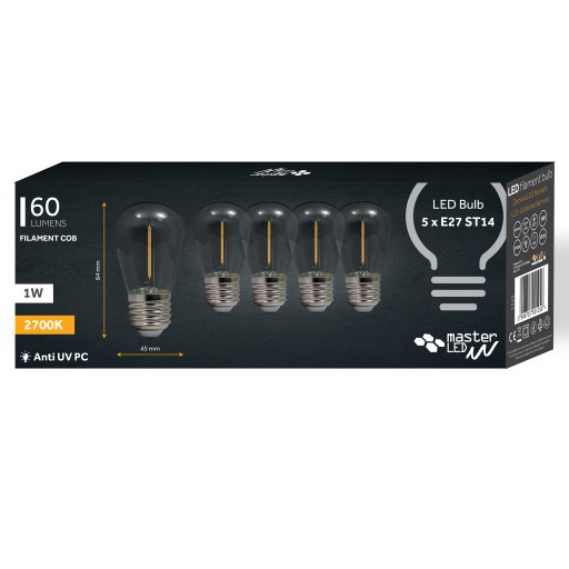 5x E27 LED FILAMENT 1W HEAT žiarovka na girlandy