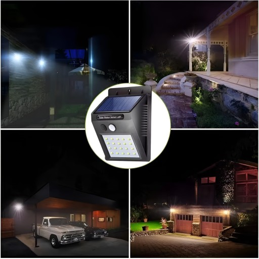 SOLAR LAMPA 20 LED ZÁHRADNÁ NÁSTENNÁ LAMPA SVETLO POHYBU A SÚMRAK SENZOR