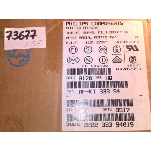 Philips kondenzátor proti rušeniu 100nF 275VAC X2 R22.5 10% MPKT x2