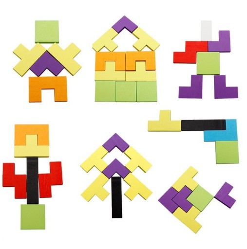 Puzzle Drevené kocky Montessori Tetris Puzzle