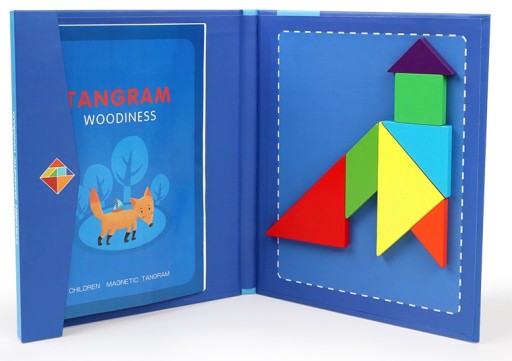 Kniha Tangram Drevené puzzle Magnetické bloky Montessori EDU