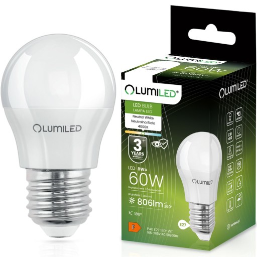 E27 P40 LED žiarovka MALÁ GUĽA 8W = 60W 4000K Neutral Color CCD LUMILED