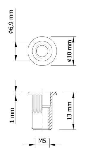 Nitovacia matica s drážkovaným nákružkom M5 x 13 mm