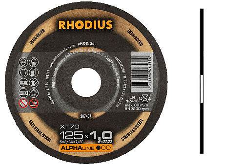 DISKY NEREZOVÉ KOVOVÉ REZNÉ KOTOUČE INOX 125x1,0 RHODIUS GERMANY XT70