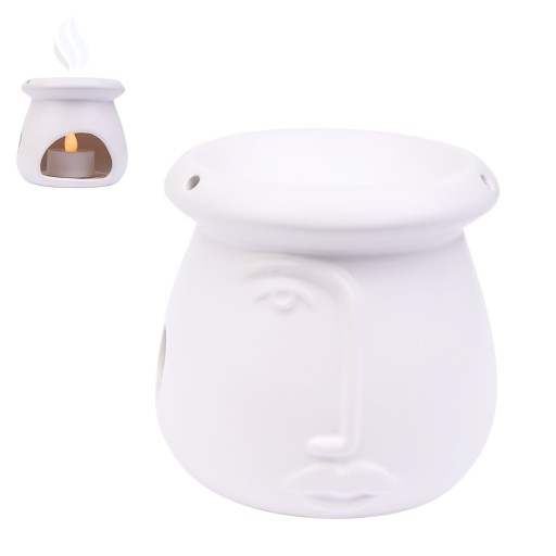 KERAMICKÝ VOŇAVÝ KRB PRE AROMATERAPII VZOR HLAVA TVÁR BIELA H-8CM