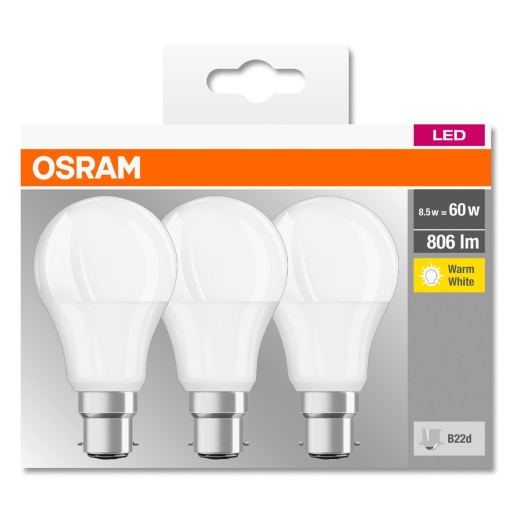 3PAK LED žiarovka B22d 8,5W = 60W OSRAM HEAT 2700K