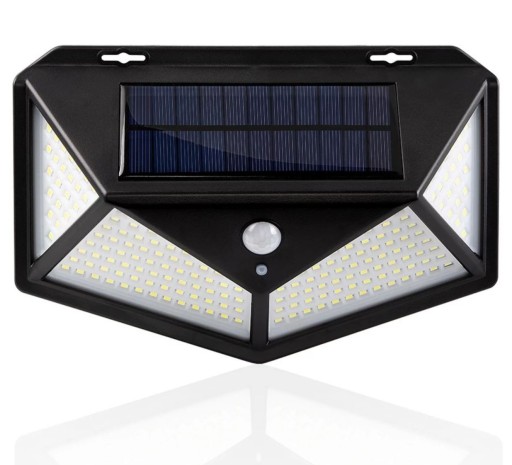 SOLÁRNE FASÁDNE SVÍTIDLO 100 LED SO SÚMRAK A SENZOR POHYBU, ZÁHRAD.