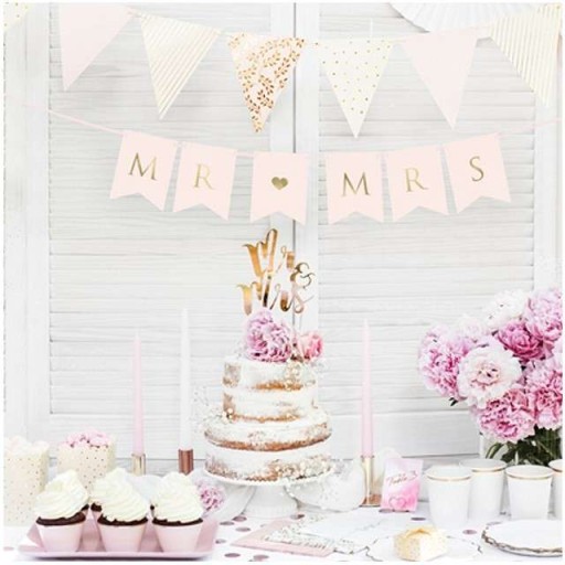 BANNER girlanda SVADOBNÁ svadobná PÁNA a PANI ružová 85 cm