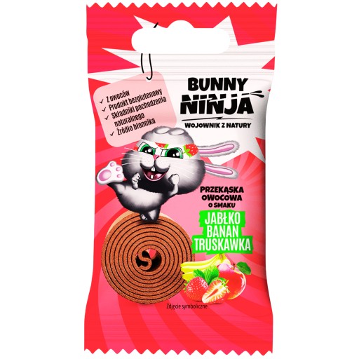 Prírodný ovocný snack bez cukru jablko banán jahoda 15g. KRÁLIČEK
