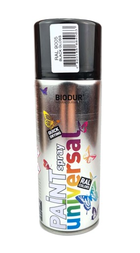 SPREJ V SPREJ ČIERNY LESK RAL 9005 BIODUR RÝCHLOSCHNÚCA FARBA SMALT 400ML