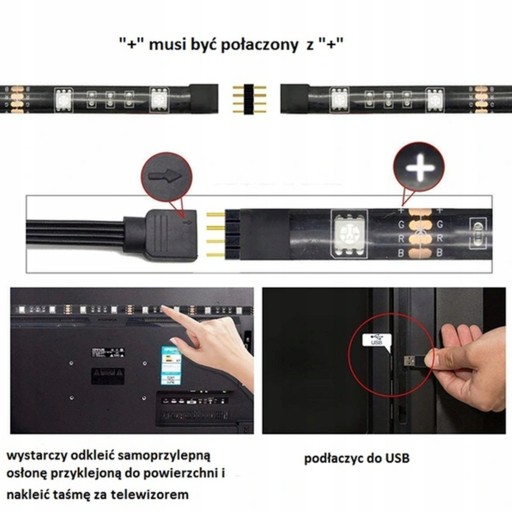 RGB LED PÚH USB S DIAĽKOVÝM 5V FAREBNÝM LED TV PODSVETĽENÍM TV 2M + DIAĽKOVÉ