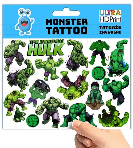 UMÝVAJÚCE DOČASNÉ TETOVANIE PRE DETI DETI HULK ORIGINÁLNE DIZAJNY