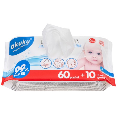 AKUKU VODNÉ Utierky 99% VLHČENÉ VODOU 70 ks