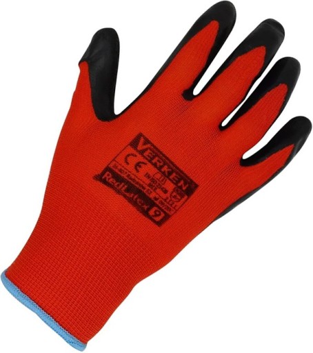 Verken Red Latexové pracovné rukavice veľkosť 9 - L 1 pár