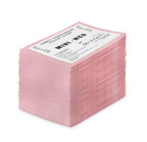 Obrúsok, podšitý fóliou, strihaný, ružový, dvojvrstvový hodvábny papier, Mini-Med, 50 ks