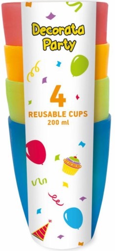 Poháre Plastové poháre Opakovane použiteľné farebné mixy Narodeninové 220 ml 4 ks.