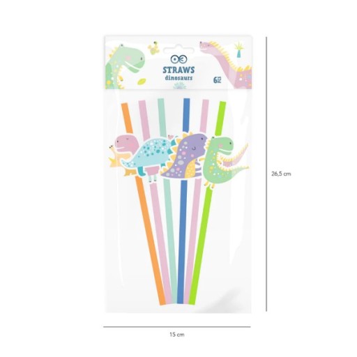 Papierové slamky Dinosaury 20 cm, 6 kusov