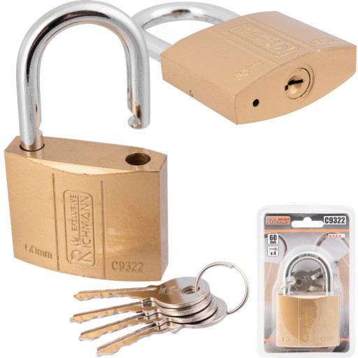 ZLATÝ ZÁMOK VISIACI ZÁMEK PREMIUM 60MM + 4 KĽÚČE RICHMANN C9322