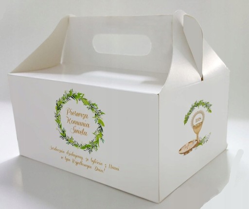 KRABIČKA NA TORTY BIELE POTLAČ PRVÝ SPOJOVÝ VENIEC 19x14x9cm ČERVENÝ PLAST
