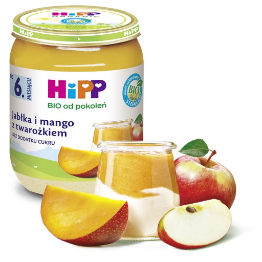 HiPP Jablká a mango s bio tvarohom, 160g