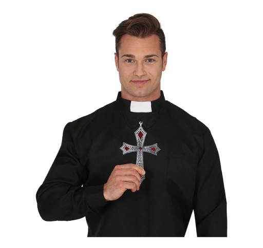 KARDINÁL BISKUPSKÝ GOTICKÝ KRÍŽ S RUBÍNOM 21CM HALLOWEEN