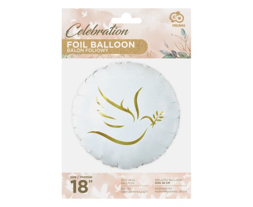 Fóliový balón Zlatá holubica, okrúhly 46 cm PRVÉ SV. PRIJÍMANIE