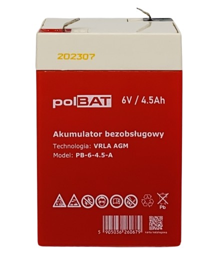 BEZÚDRŽBOVÁ BATÉRIA VRLA AGM 6V 4,5Ah (rozmer 4Ah) HMOTNOSŤ AUTOHRAČKA