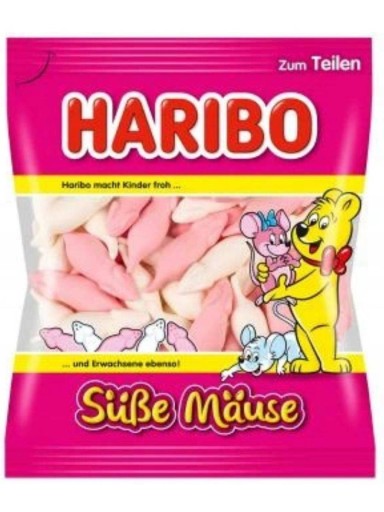 Haribo Marshmallow Mice Gummies Ružová a biela Mause Malina a citrón 175 g