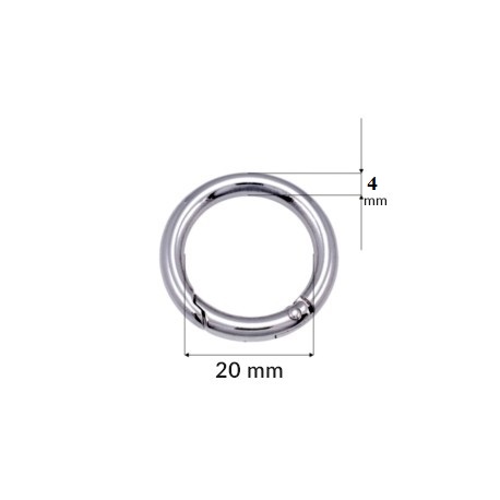 Okovový krúžok s otváracou karabínkou na tašku 20 mm