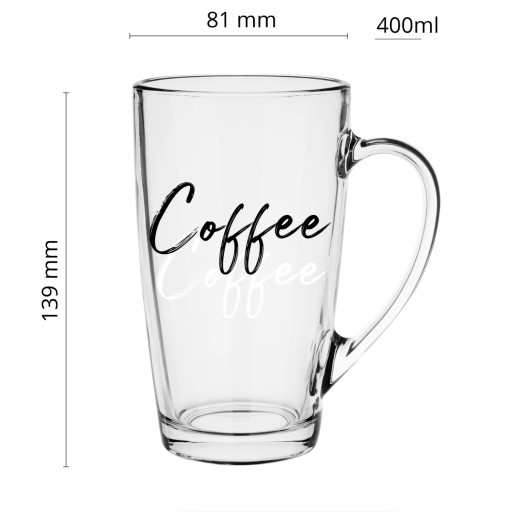 Pohár s uškom na kávu, čaj, 400 ml latte