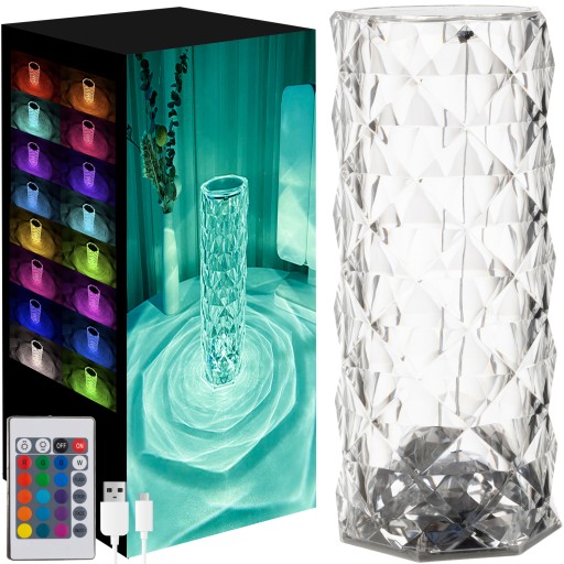 Crystal Rose LED Diamond Touch nočná lampa + RGB diaľkové ovládanie
