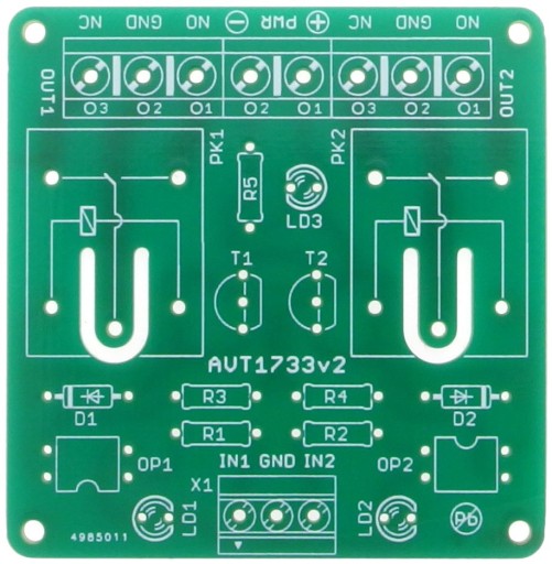 Dvojkanálový opto-izolovaný reléový modul, AVT1733 PCB
