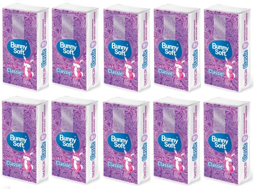 Bunny Soft Classic neparfumované vreckovky, 3 vrstvy. 10 ks.