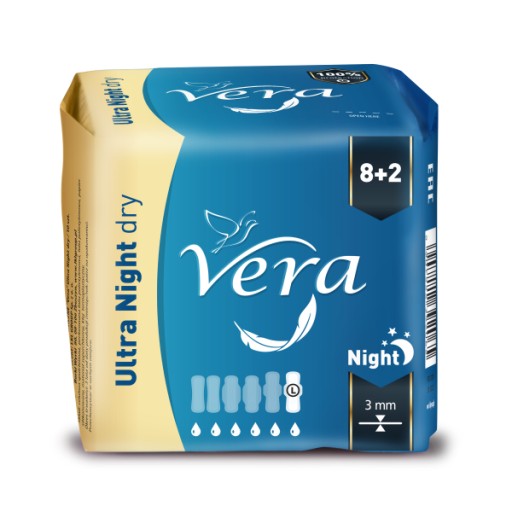 Hygienické vložky s krídelkami Ultra NIGHT Dry na noc Vera 10 kusov