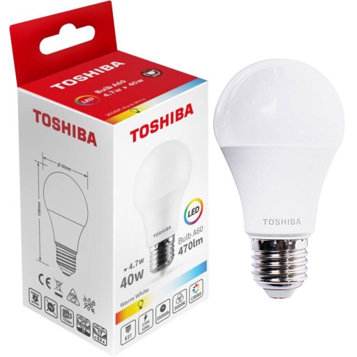 E27 A60 LED žiarovka 4,7W = 40W 470lm 180° 4000K Neutral Milky TOSHIBA