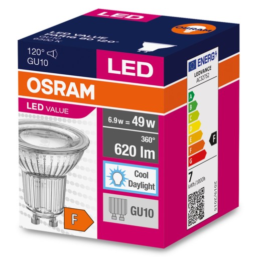 LED žiarovka GU10 6,9W = 80W 6500K 575lm 120 stupňov OSRAM