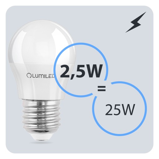 E27 P40 LED žiarovka 2,5W = 25W 249lm 3000K Teplá 180° LUMILED