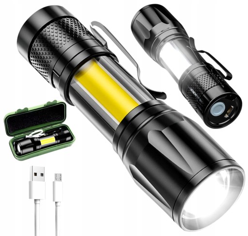 VÝKONNÉ MALÉ MEGA TAKTICKÉ COB ZOOM NABÍJACIE SVETLO NA KAMPOVANIE LED USB