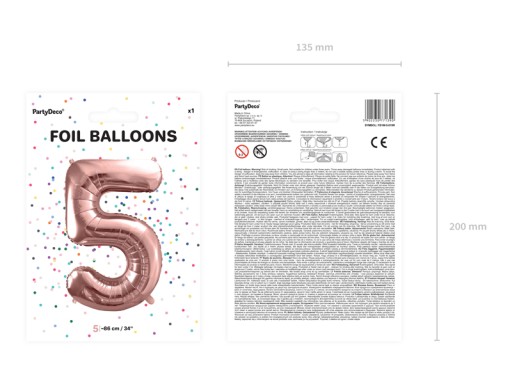 Balóniky k 5. narodeninám Rose Gold Rose Gold Číslo veľké 86 cm Narodeninové 1ks