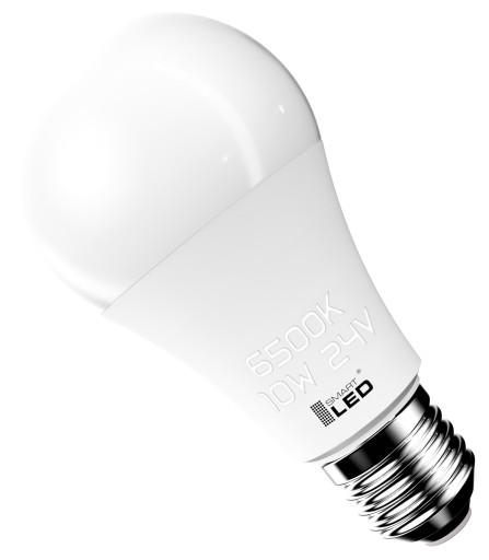 E27 LED nízkonapäťová žiarovka 10W 24V 900lm klasická A60 6500K