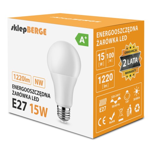 LED žiarovka E27 A60 15W=100W 1220lm 3 FARBY BERGE