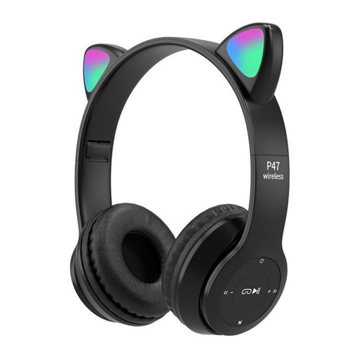 BEZDRÔTOVÉ SLÚCHADLÁ USB RGB LED MAČACIE UCHY PRE DETI BLUETOOTH