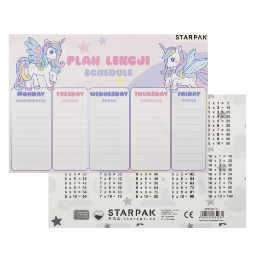 Plán hodiny s násobilkou A5 Unicorn STARPAK 536139
